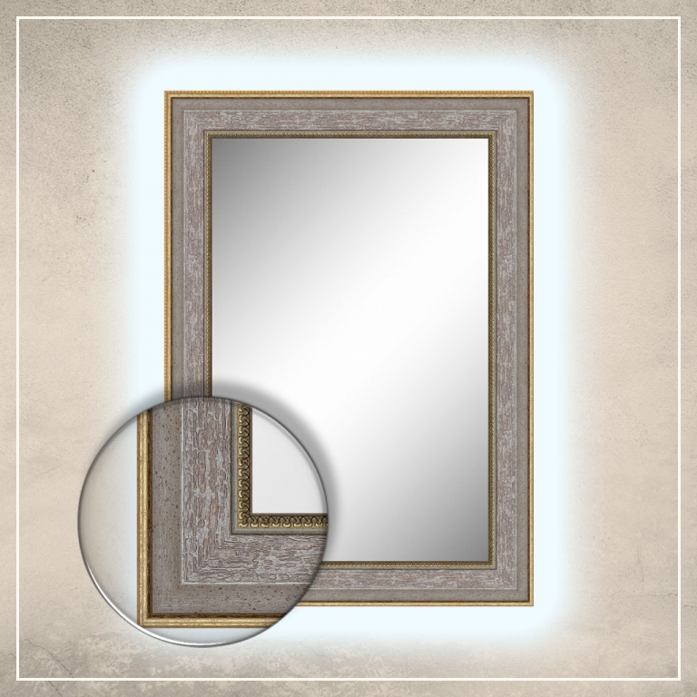 Spogulis ar LED gaismu Monet ar pelēku rāmi